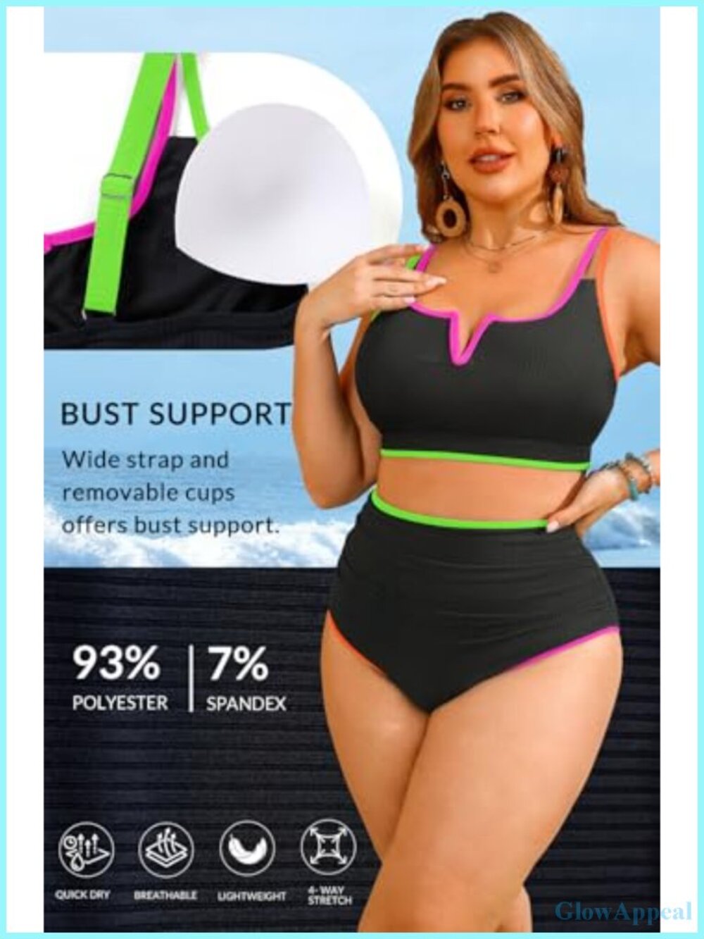 Plus Size High Waisted Ribbed Tummy Control Bikini Set - Picture 3 of 5